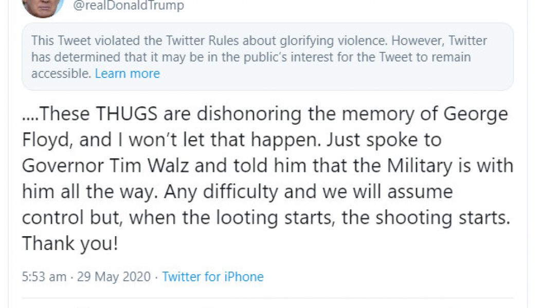 Twitter restricts Trump tweet for ‘glorifying violence’