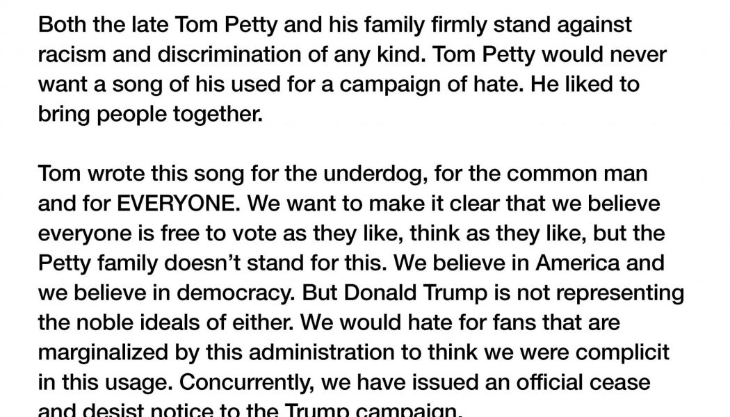 Tom Petty’s Family Issues Cease and Desist to Trump Over Use of “I Won’t Back Down”