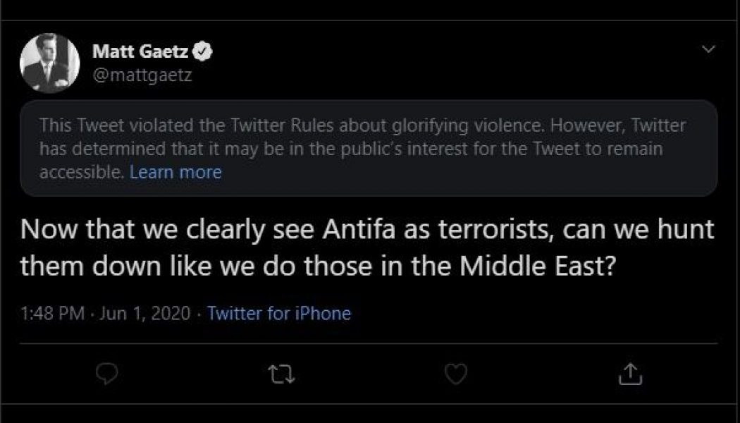 Twitter takes action against Rep. Matt Gaetz for glorifying violence