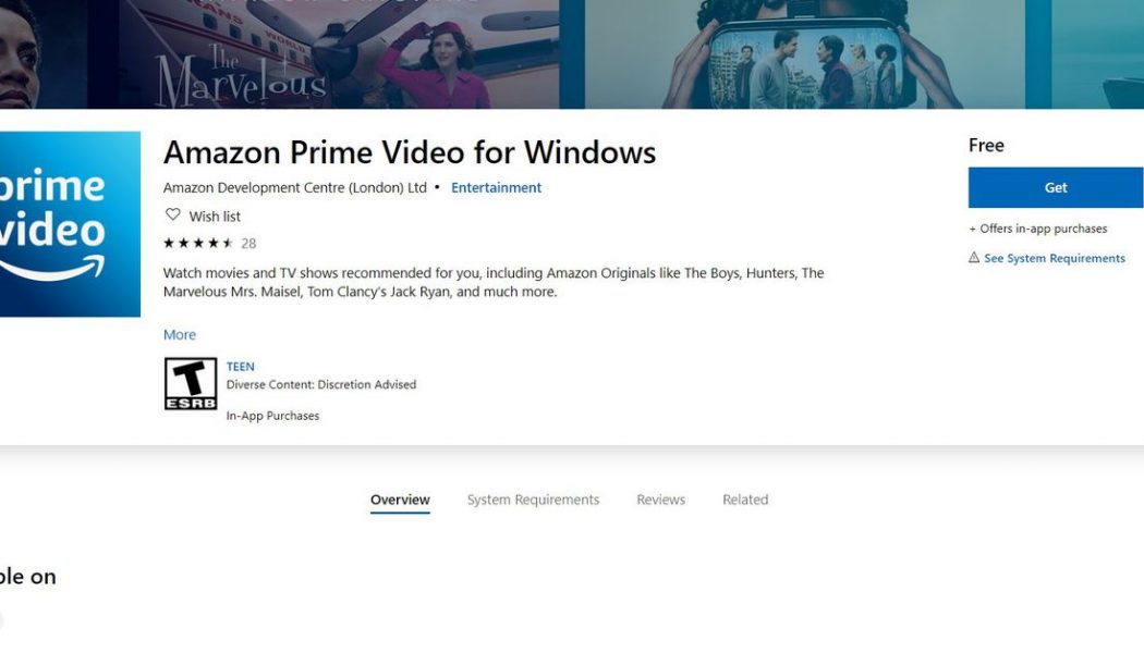 Amazon Prime Video launches Windows 10 desktop app