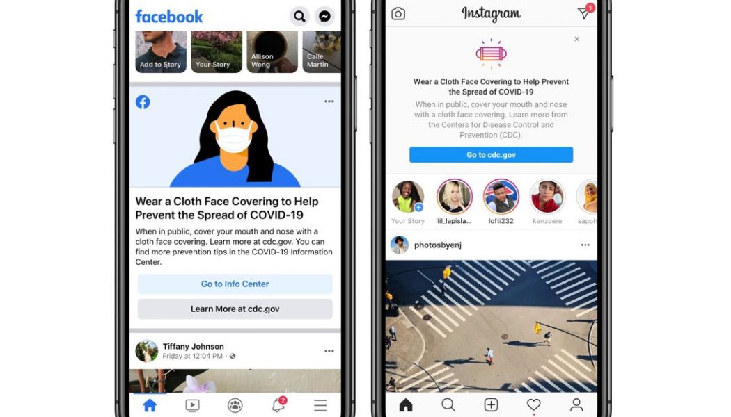 Facebook and Instagram will remind people to wear face masks