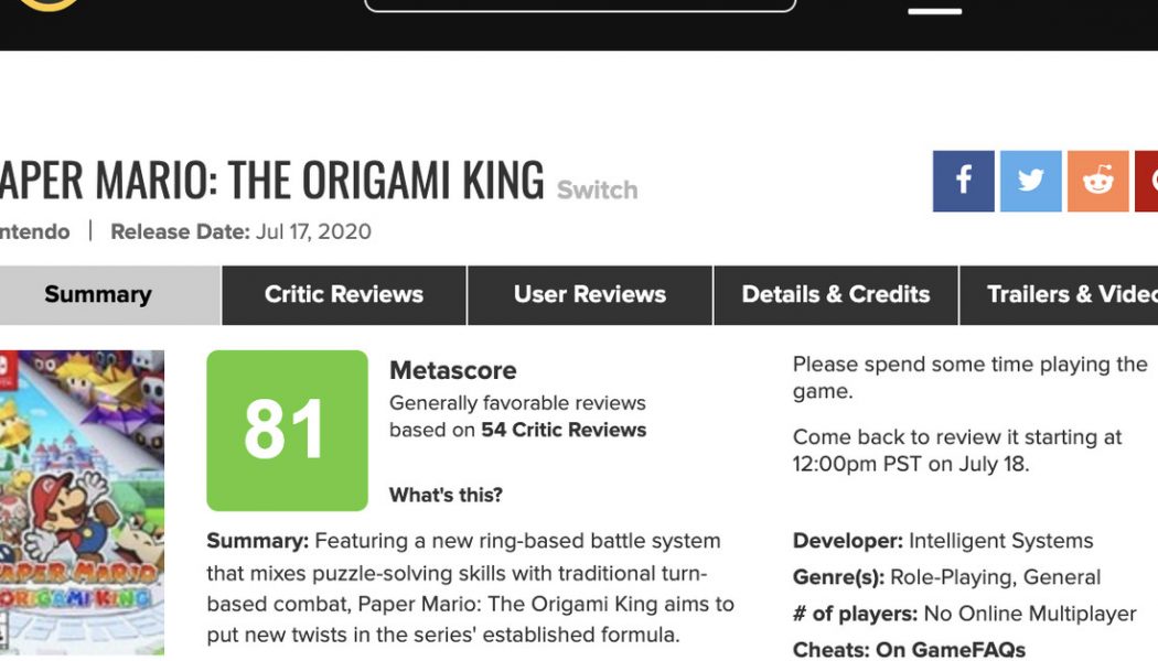 Metacritic stops letting you review games on the day they’re released