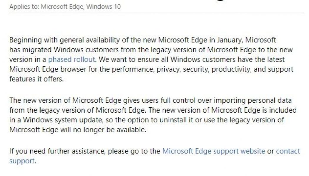 Microsoft’s ‘can’t uninstall Microsoft Edge’ support page is hilariously telling