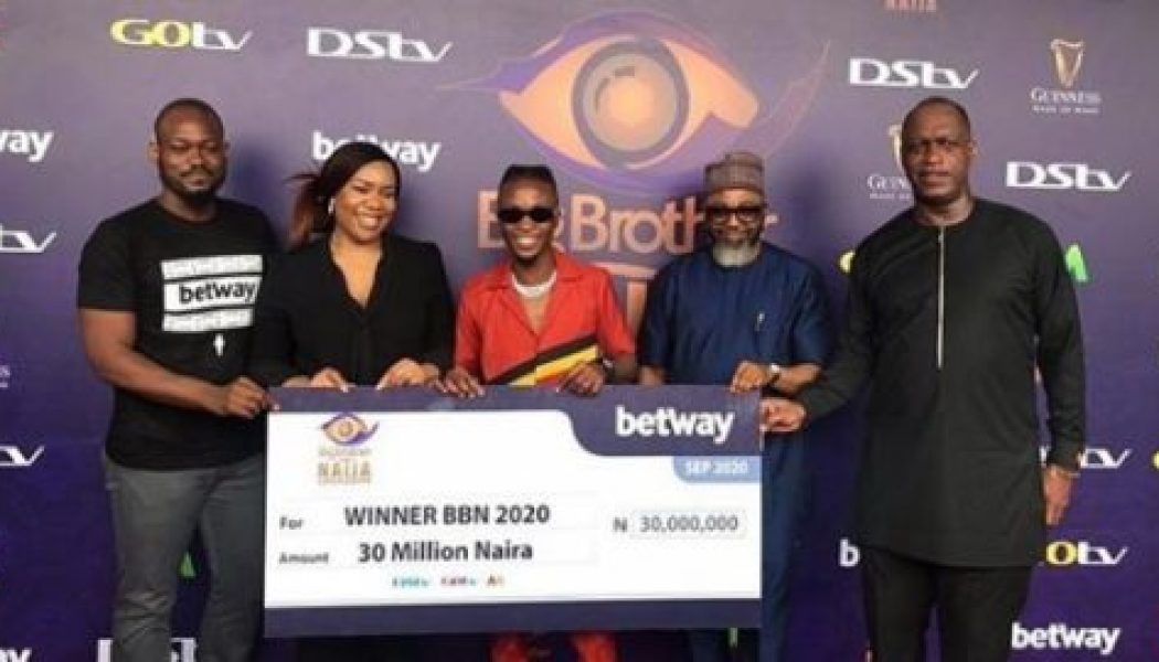 BBNAija winner Laycon receives his cash prize & car from Multichoice