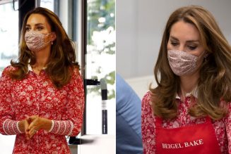 Catherine, Duchess of Cambridge Wears a Lively Red Floral Teadress to Visit London Muslim Centre