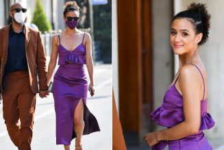 Nathalie Emmanuel Makes a Satin Face Mask and Crop Top Look Elegant at Venice Film Festival