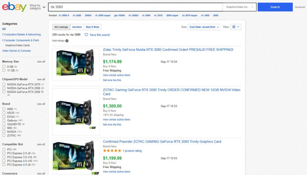 Nvidia RTX 3080 cards are selling for thousands on eBay, and people are pissed