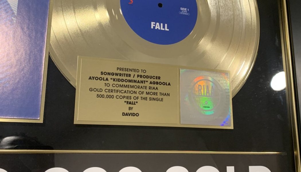 Kiddominant Receives RIAA Gold Plaque for Davido’s “Fall”