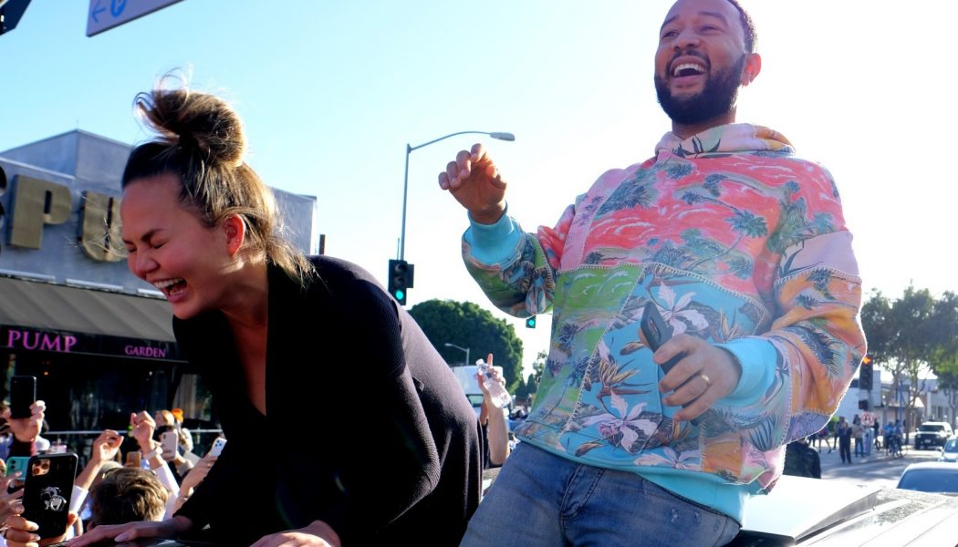 John Legend & Chrissy Teigen Celebrate Joe Biden’s Win With Crowd in Hollywood