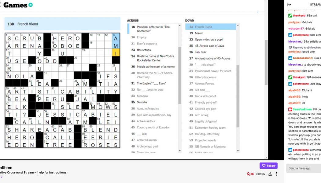 Soothe your election nerves by solving crossword puzzles together on Twitch