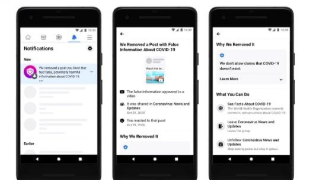 Facebook will combat COVID-19 misinformation more directly with notifications to users