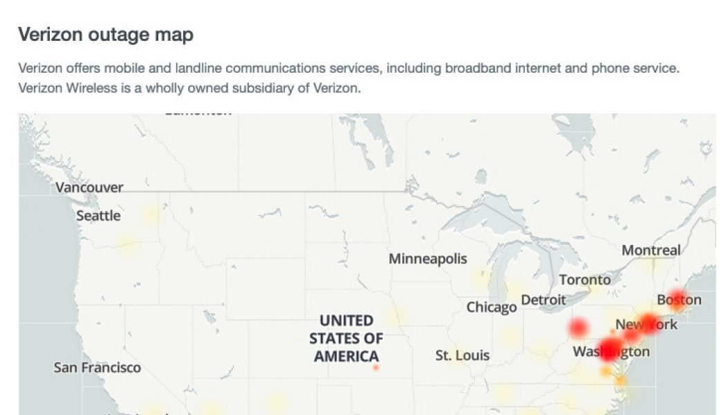 Verizon Fios is experiencing outages on the East Coast