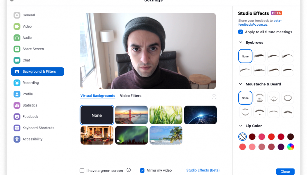 Zoom adds facial effects so you can look your weirdest during meetings