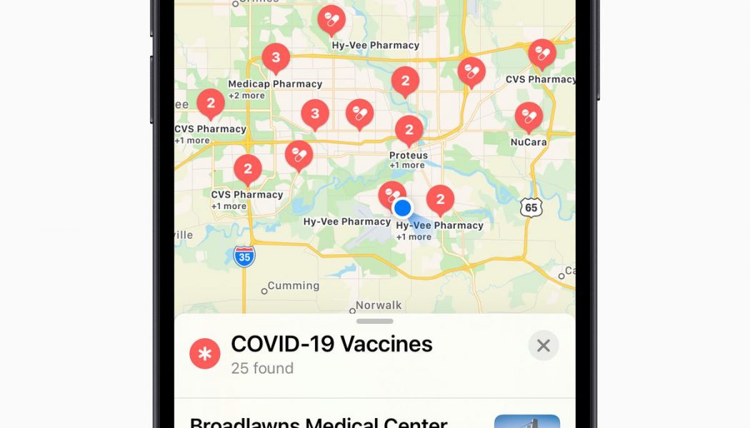 Apple Maps now shows COVID-19 vaccination locations