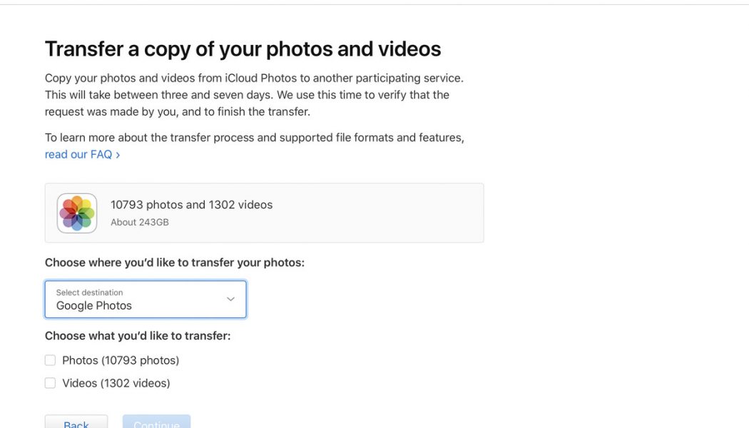 Apple now lets you automatically transfer your iCloud Photo Library to Google Photos