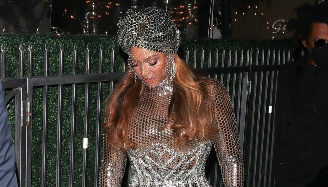 Beyoncé Looks Like a Walking Trophy Wearing Custom Burberry at the Grammys Afterparty