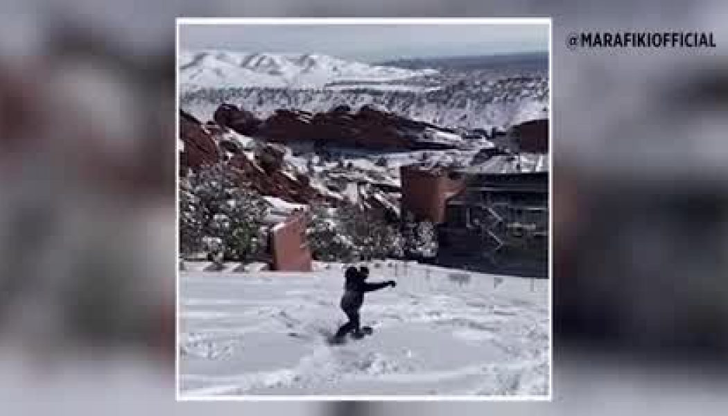 Watch a Snowboarder Shred Down Red Rocks Amphitheatre After Blizzard