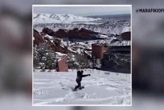 Watch a Snowboarder Shred Down Red Rocks Amphitheatre After Blizzard