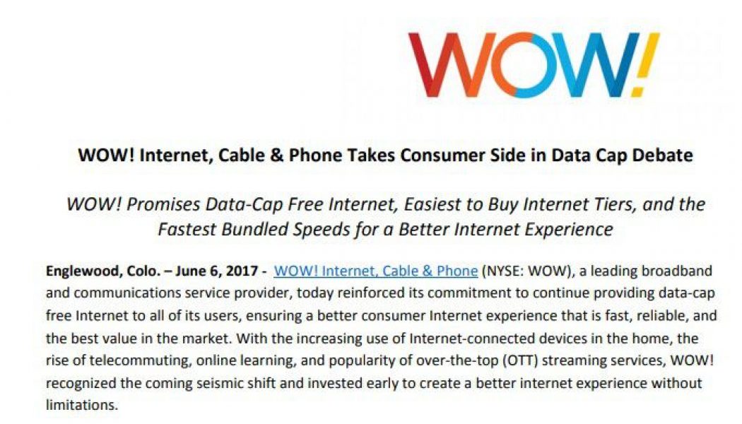 A cable company that prided itself on no data caps says you’re getting data caps because pizza