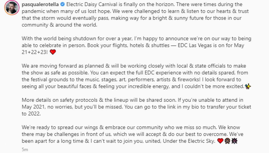 Confirmed: EDC Las Vegas to Move Forward With May 2021 Dates