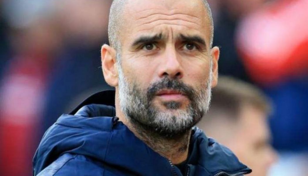 Pep Guardiola reacts as Leeds defeat Manchester City at Etihad