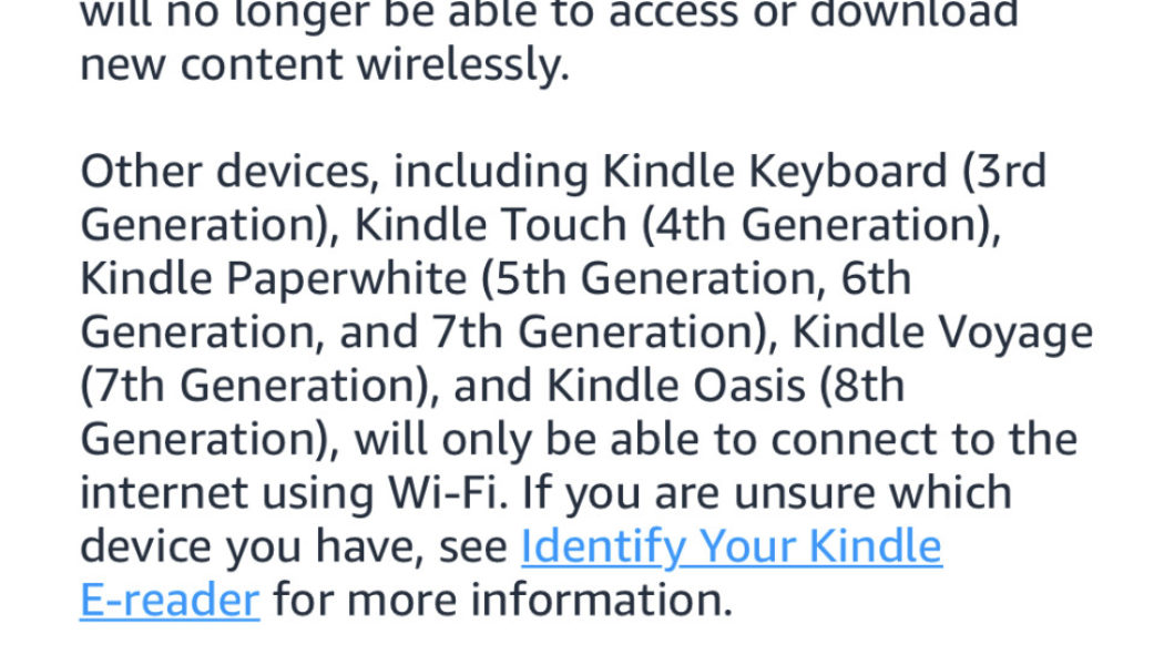 Amazon’s older Kindles will start to lose their internet access in December