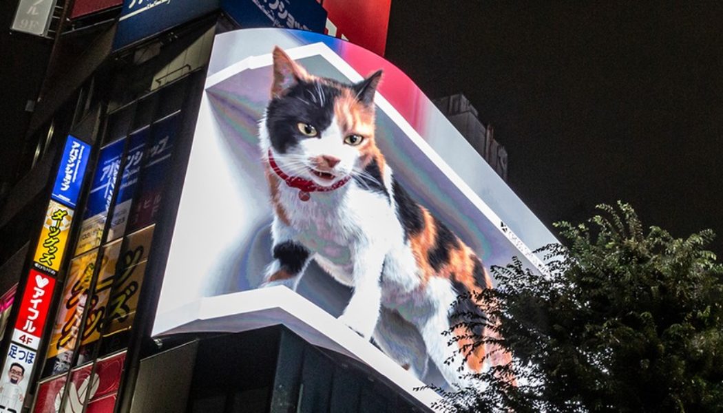 Digital Billboard of Realistic Giant 3D Cat Amazes Onlookers in Tokyo