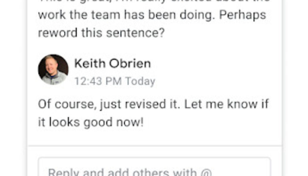 Google adds Smart Reply to Docs comments to fill your life with more bland platitudes