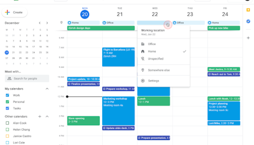 Google Calendar will let you record where you’re working to help organize office meetings