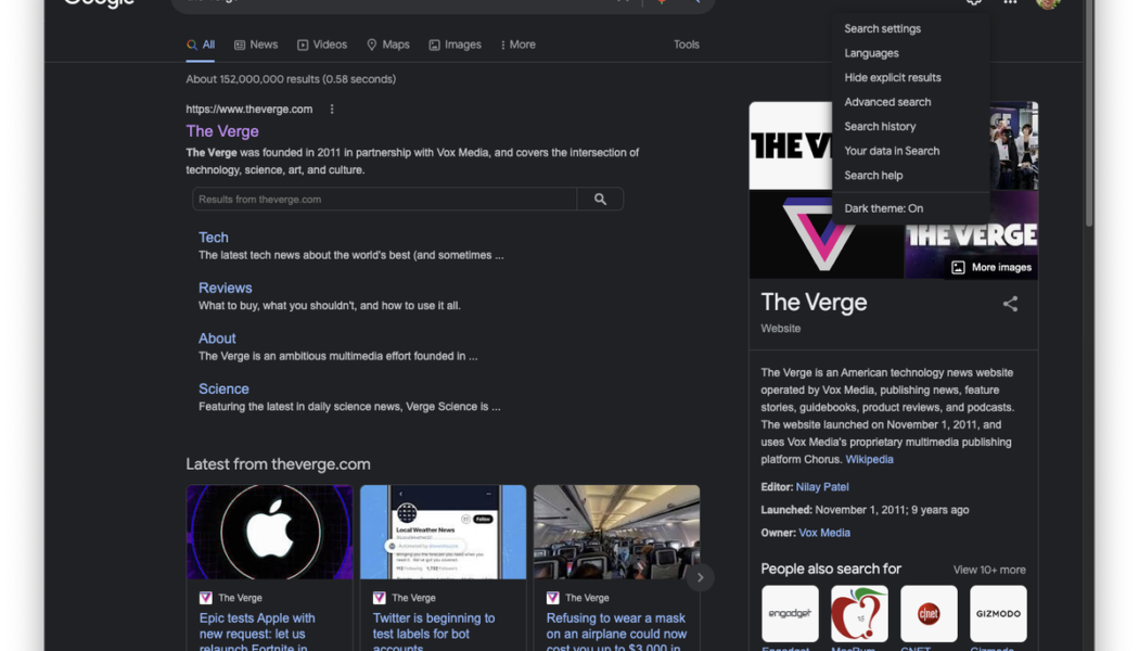 Google search is finally officially getting dark mode on desktop