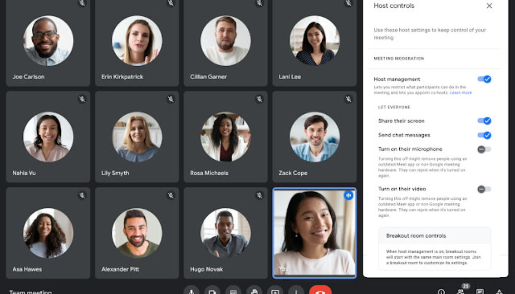 Google Meet hosts will be able to keep participant mics and cameras off