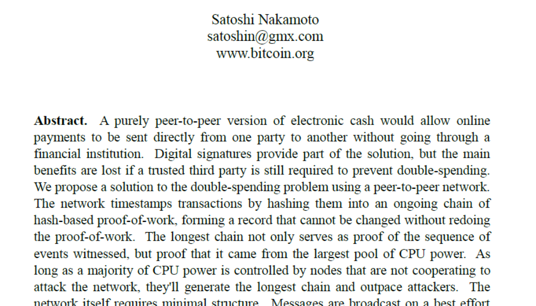 Satoshi Nakamoto’s Bitcoin white paper is now a 13-year-old teenager