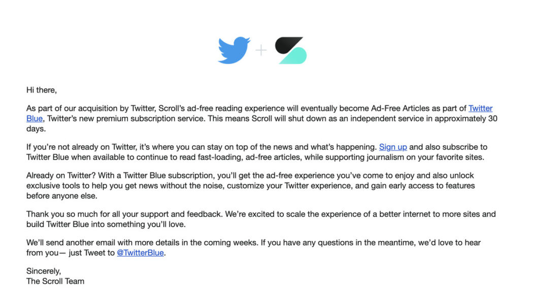 Scroll is shutting down in ‘approximately’ 30 days to become part of Twitter Blue