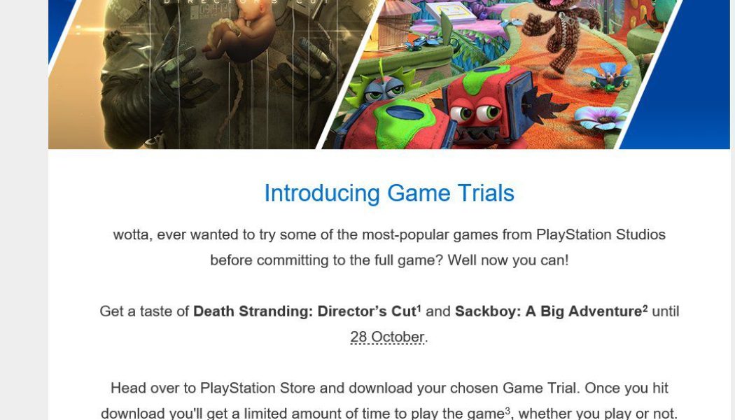 Sony is offering free trials of Death Stranding and Sackboy in the UK