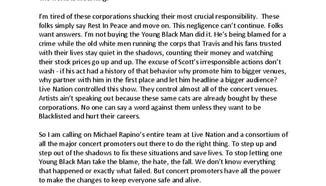 Chuck D Pens Open Letter Following Astroworld Tragedy: “Stop Letting One Young Black Man Take the Blame”