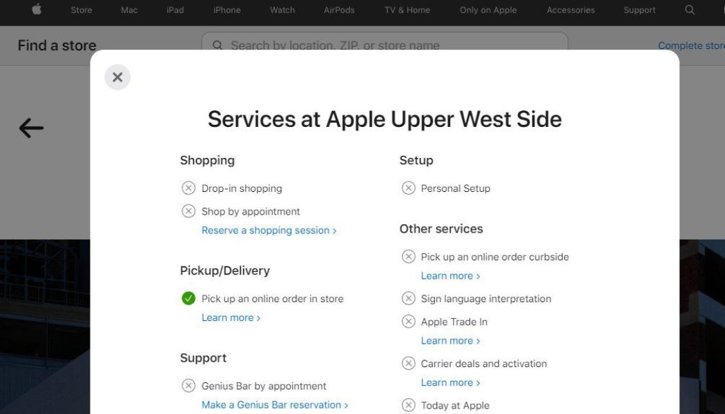 Apple Stores across NYC are only open if you’re picking up an online order