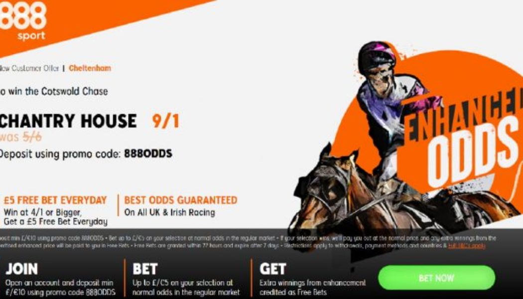 Cheltenham Offers – New Customers Get 9/1 Chantry House Enhanced Odds for Cotswold Chase Win with 888Sport