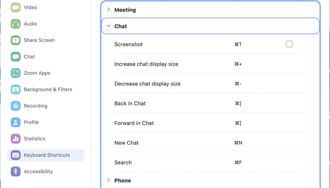 How to find keyboard shortcuts for Zoom