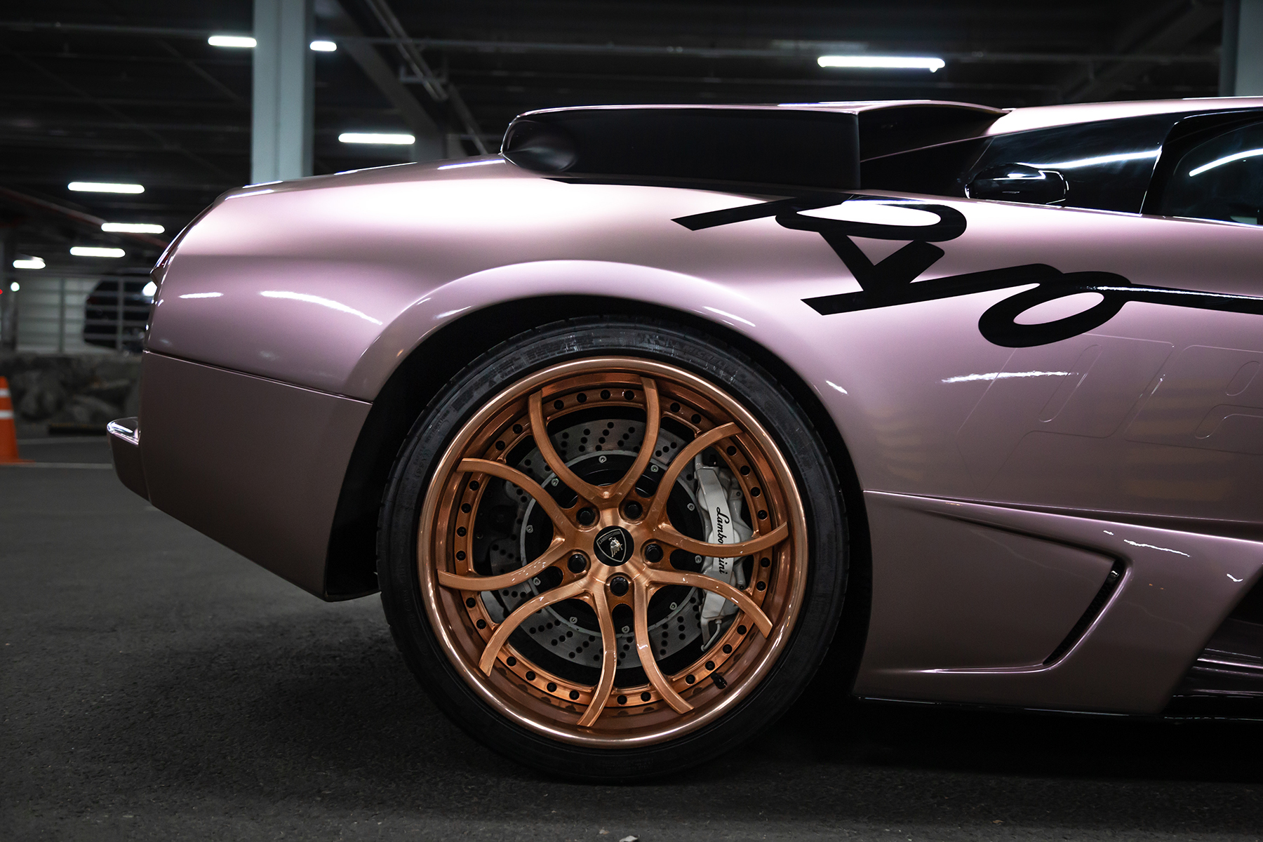 Peaches Ryo and His 2003 Lamborghini Murcielago drivers hypebeast car club purple pink gold rims