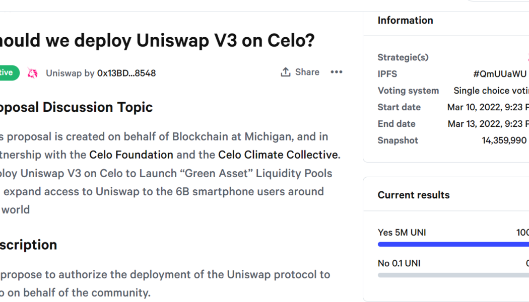 Celo foundation proposes to deploy Uniswap V3 on its native blockchain