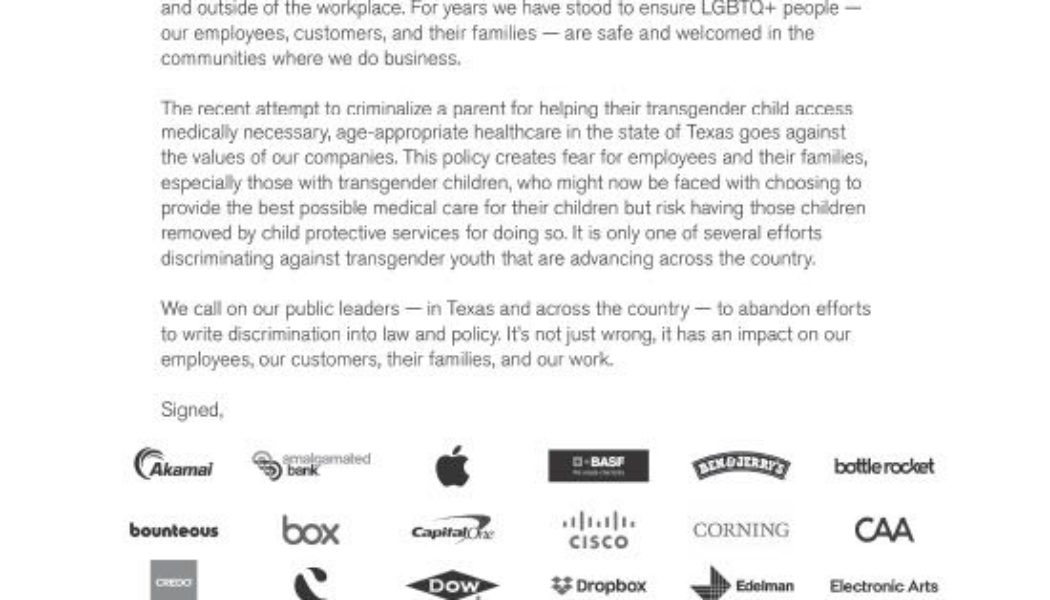 Google, Apple, Meta and others call on Texas to drop anti-trans legislation