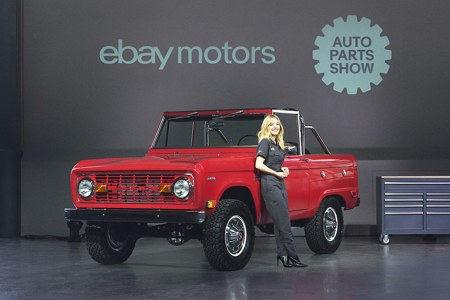 'Euphoria' Star Sydney Sweeney's 1969 Ford Bronco DRIVERS Cassie Cherry Red Ebay Motors NY International Auto Show NYIAS