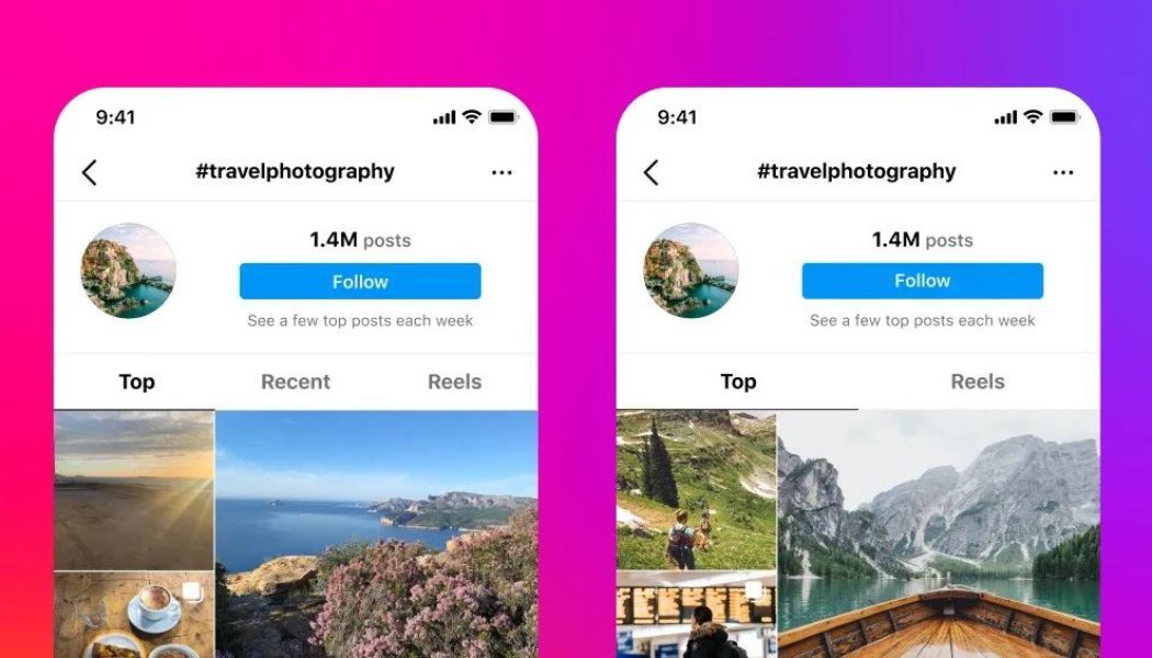 Instagram shuffles hashtag content in a new test that removes its ‘recent’ tab