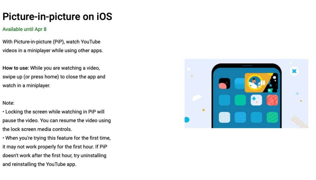 YouTube ends picture-in-picture iOS test for Premium subscribers