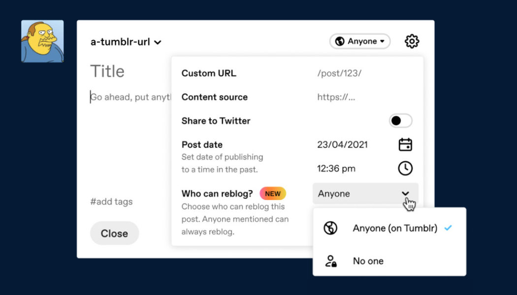 Tumblr is adding a feature to disable reblogs of posts