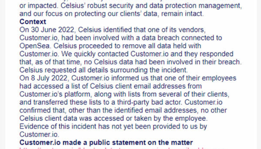 Phishing risks escalate as Celsius confirms client emails leaked