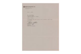 A Signed Typed Letter From Steve Jobs Saying He Does Not Give Out Autographs Auctions for Over $450K USD