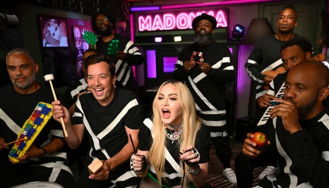 Madonna and the Roots Play “Music” With Classroom Instruments on Fallon