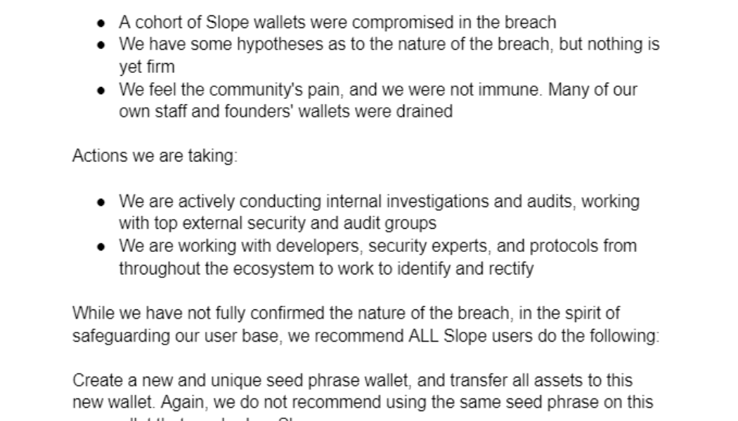 Slope wallets blamed for Solana-based wallet attack