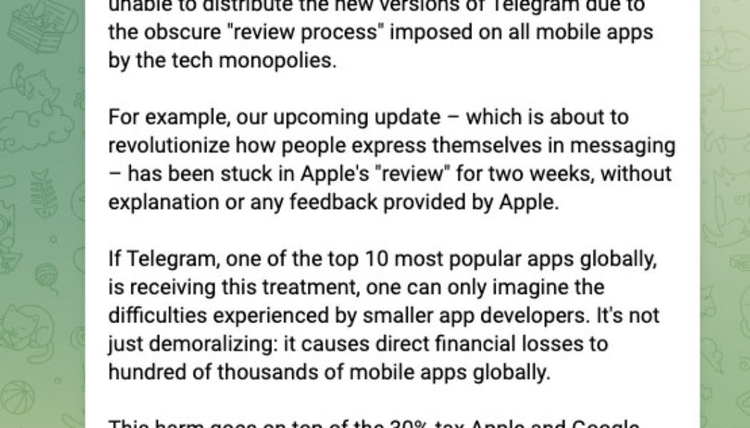 Telegram founder blames Apple for holding back a major update